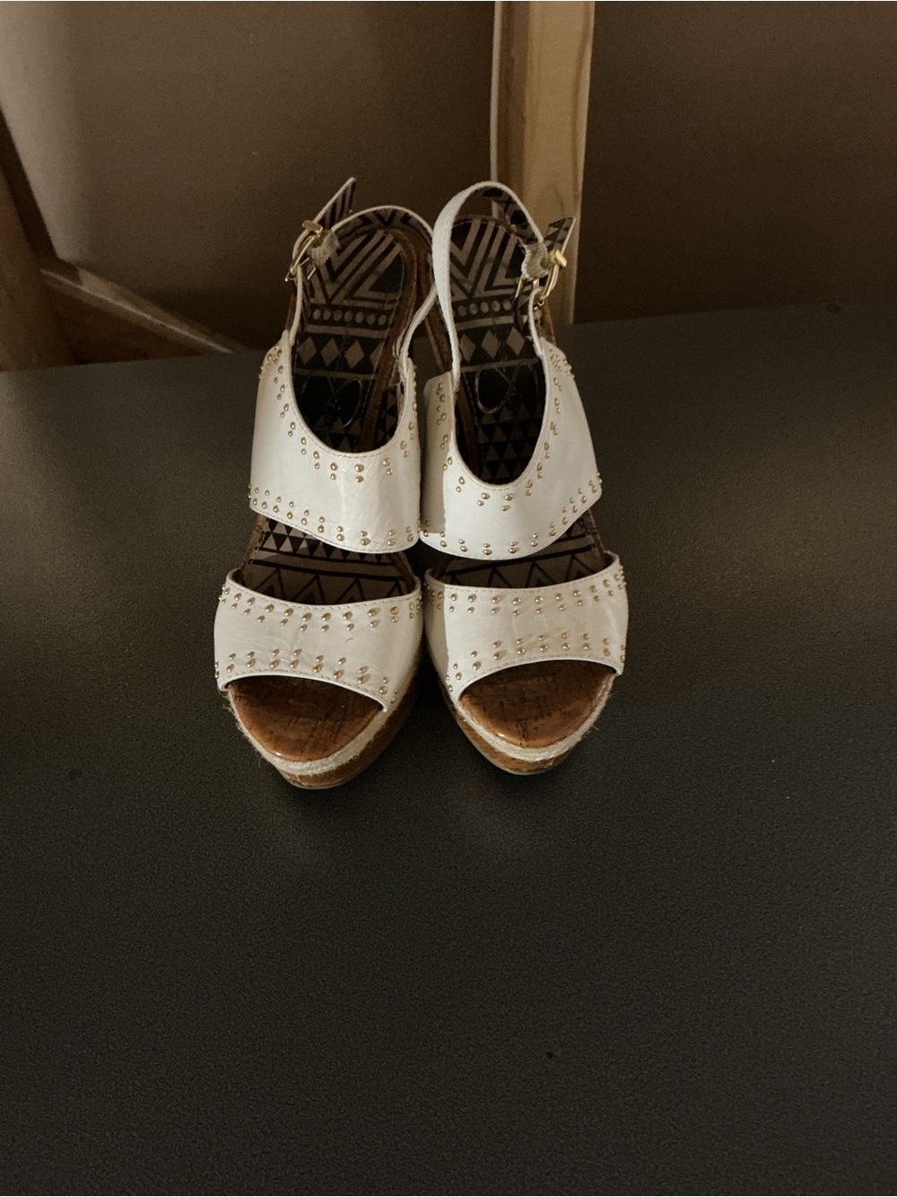 Jessica Simpson White Studded Cork Wedge Sandals with Ankle Strap
